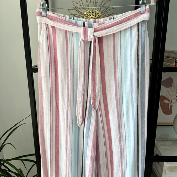 Cloth & Stone by Anthropologie Rita White Blue Pink Wide Leg High Rise Pants M - Picture 2 of 9